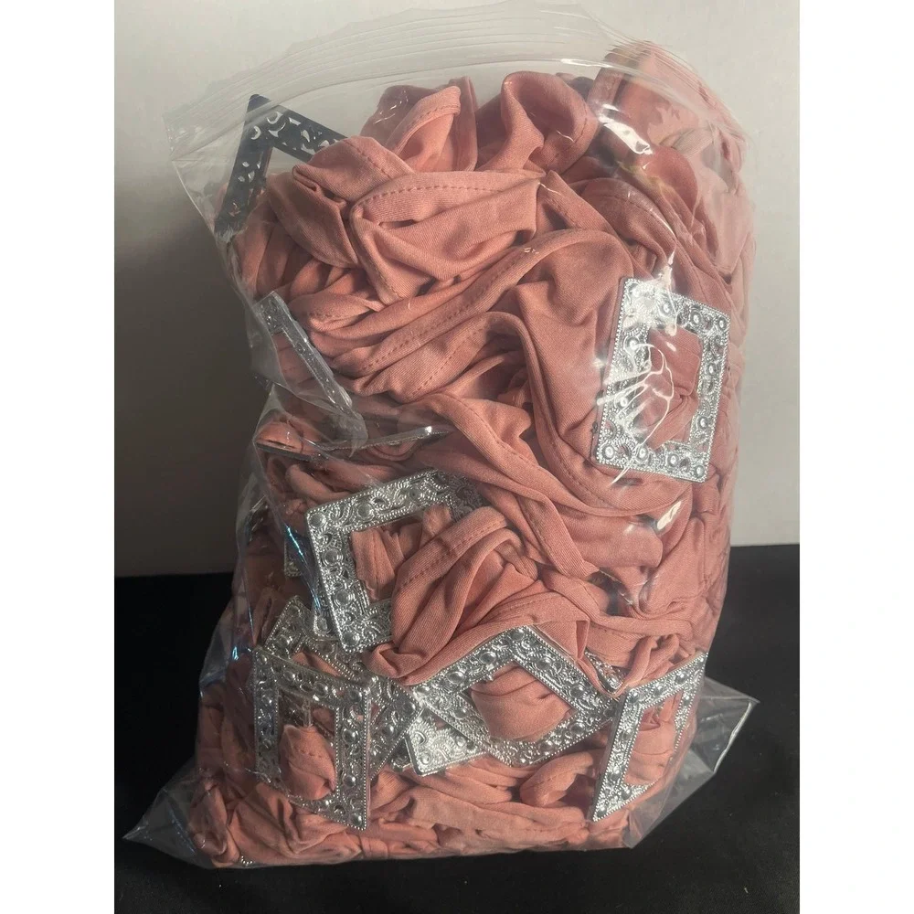 Lot of 60 Coral Pink Spandex Chair Sashes Stretch Chair Cover Band w/ Slider‎
